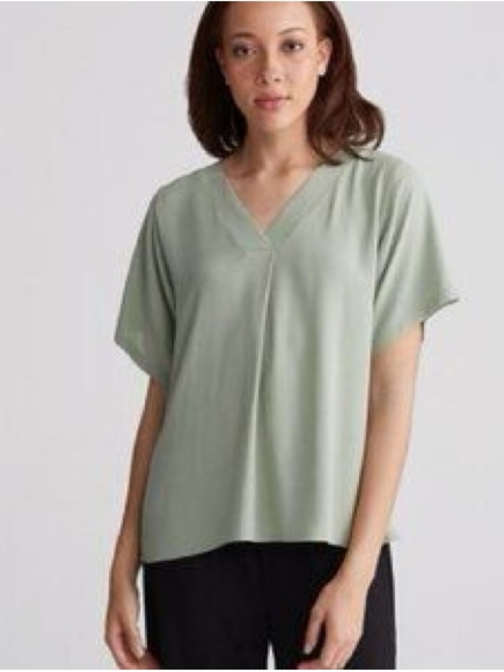 Eileen Fisher Light Sage V-Neck Short Sleeve Blouse